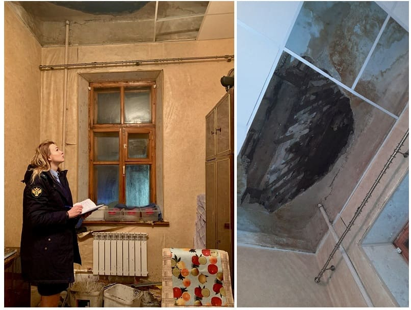 В Смоленске из-за протекающей крыши дома обвалилась штукатурка в квартире