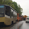 В центре Смоленска стоит «поезд» из трамваев