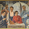 На картине «Работники Московского электролампового завода - создатели ламп для кремлевских звезд 1937 года» инженер Юдовский - крайний слева.